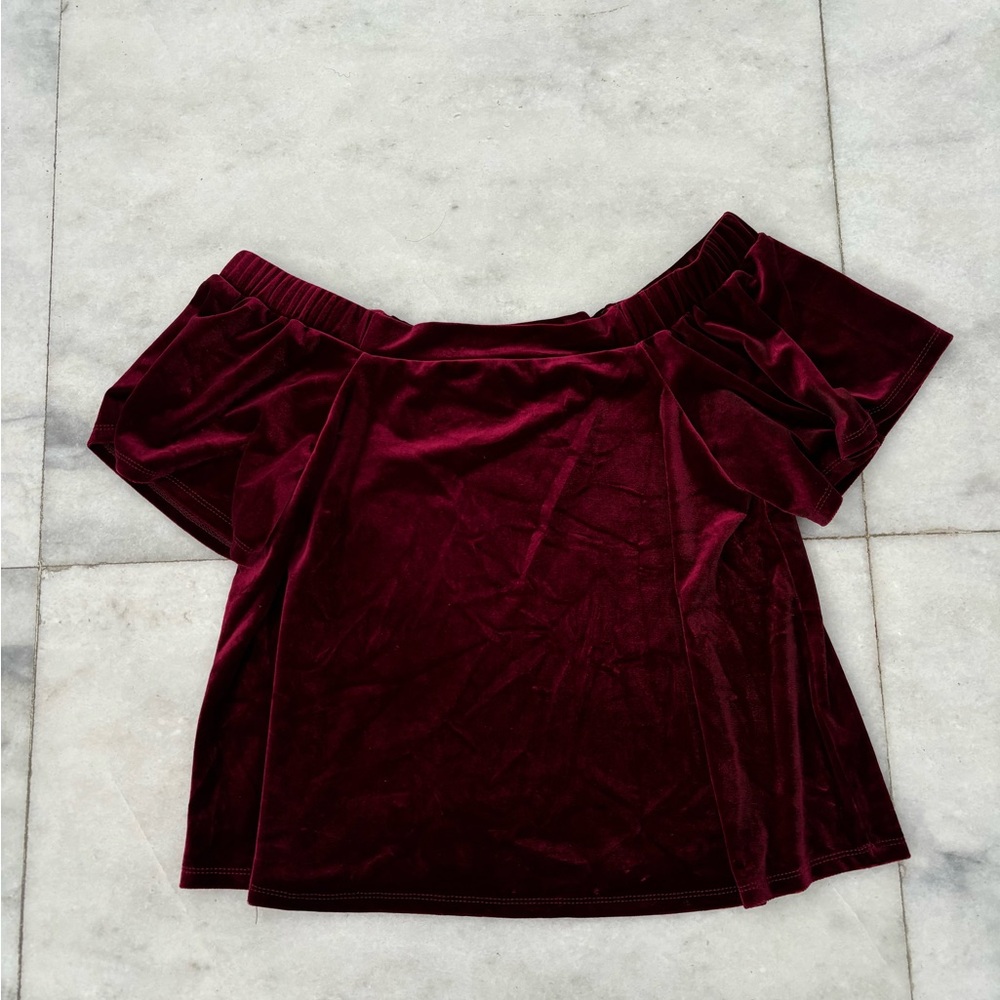 One Love Top Velvet Burgundy Off Shoulder Short Sleeve Womens S Whimsigoth
